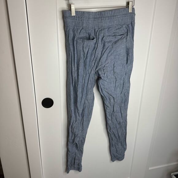 Athleta Cabo 100% Linen Joggers Drawstring Beach Resort Pants Blue Size 4 - Picture 5 of 6